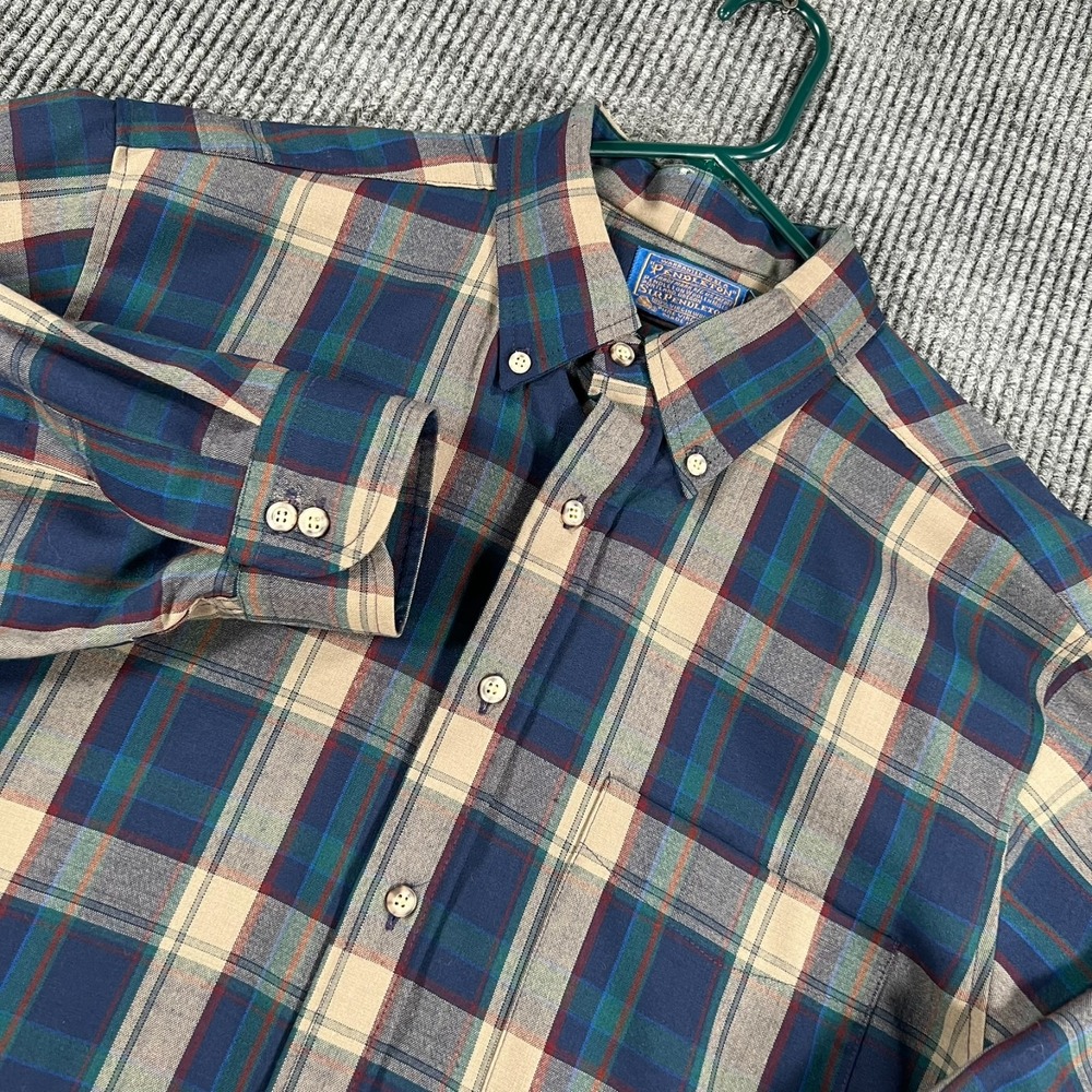 Vintage Sir Pendleton Shirt Mens Large Long Blue Plaid Button Down Wool Casual